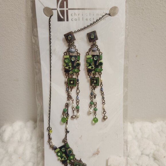 Christina Collection Jewelry Set Mosaic Design Necklace with Matching Earrings - Picture 5 of 10